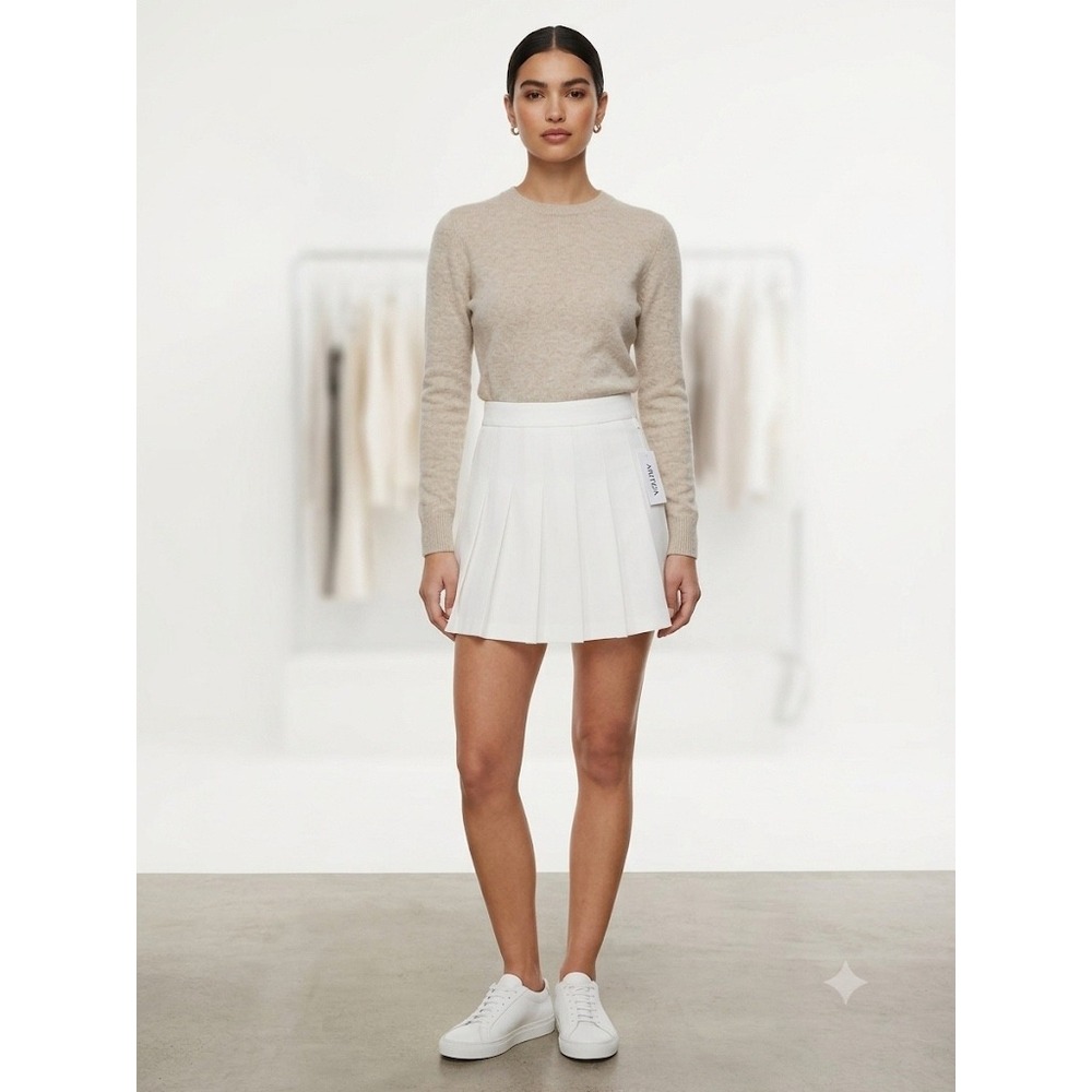 NWT Aritzia Sunday Best Olive Micro Pleated Skirt White Size 10
